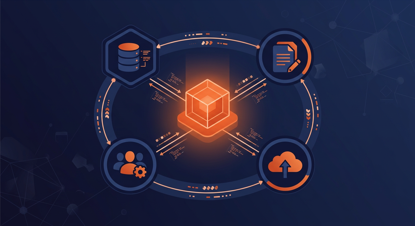 Diagram showing an MCP server hub connected to multiple backend tools and services